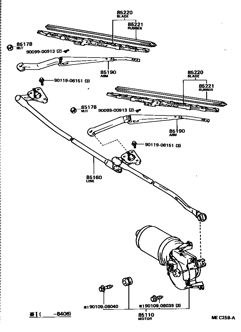 Toyota CAMRY 挡风玻璃刮水器 EPC diagram — MEC259A