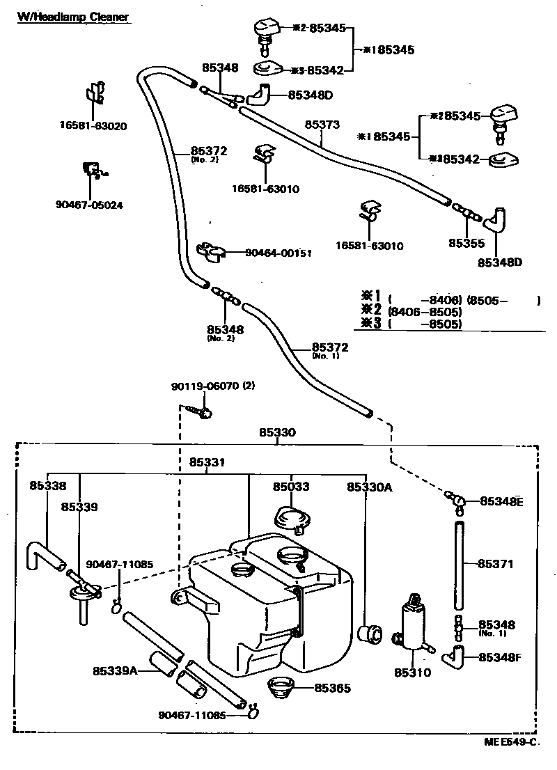 Toyota CAMRY 挡风玻璃清洗器 EPC diagram — MEE549C