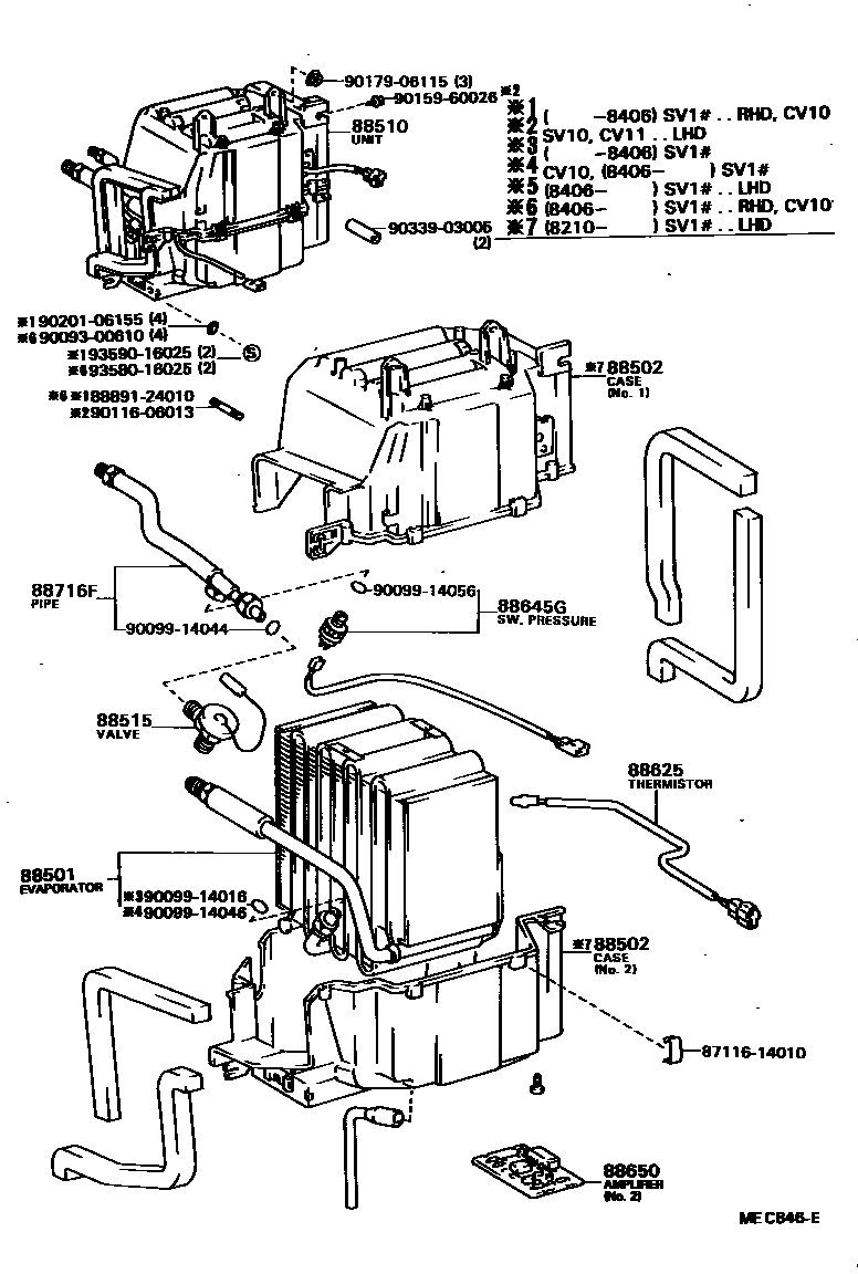 Toyota CAMRY 暖风和空调系统 - 冷却器组件 EPC diagram — MEC846E
