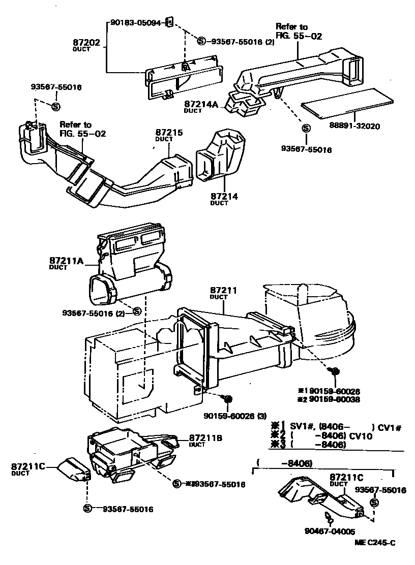 Toyota CAMRY 暖风和空调系统 - 控制器和风管 EPC diagram — MEC245C