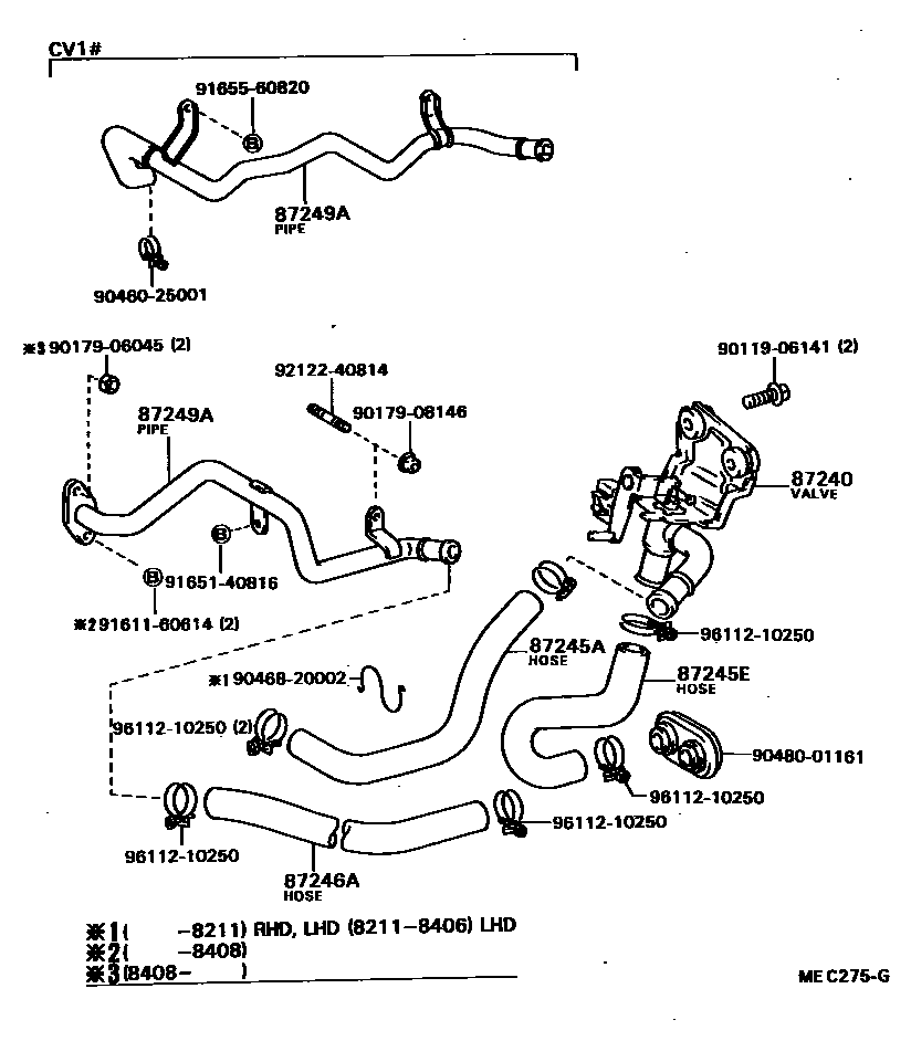 Toyota CAMRY 暖风和空调系统 - 水管 EPC diagram — MEC275G