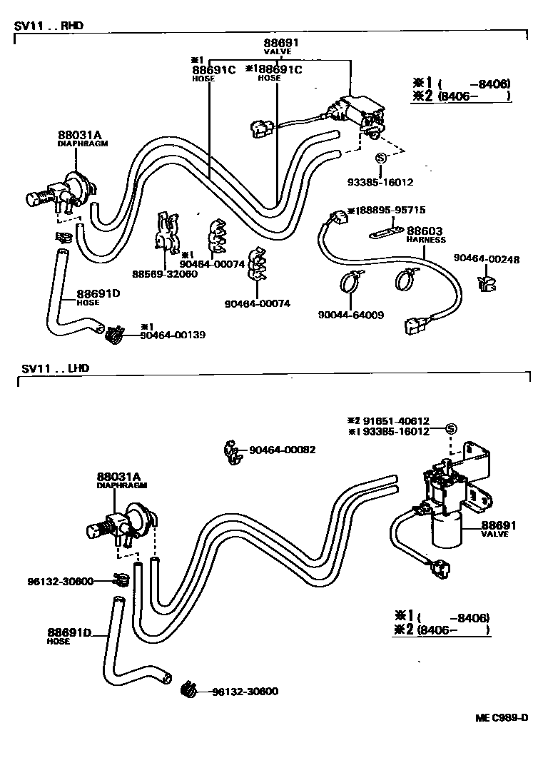 Toyota CAMRY 暖风和空调系统 - 真空管 EPC diagram — MEC989D
