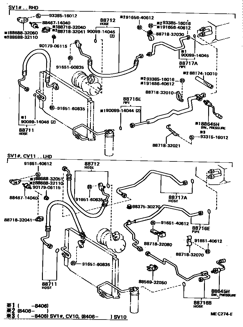 Toyota CAMRY Heating & Air Conditioning - Cooler Piping EPC diagram — MEC274E