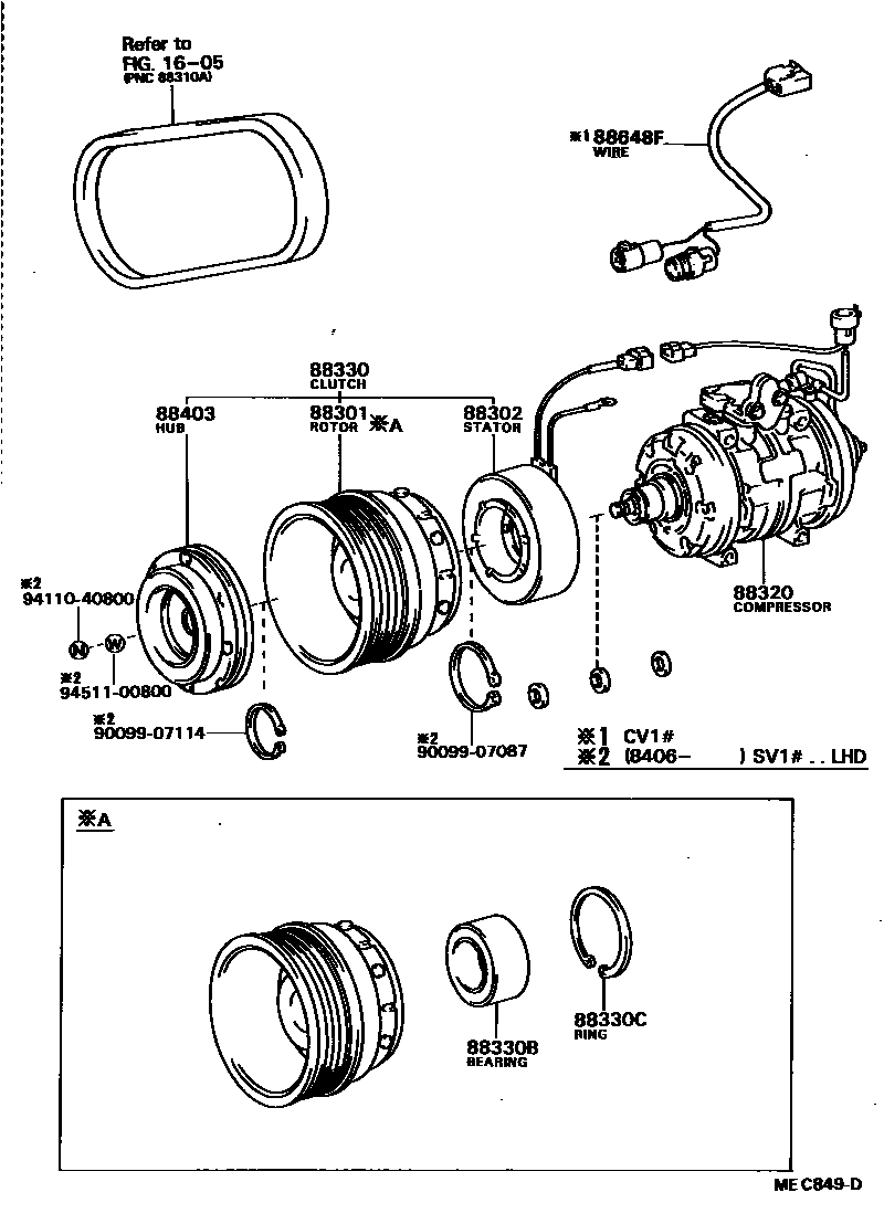 Toyota CAMRY Heating & Air Conditioning - Compressor EPC diagram — MEC849D