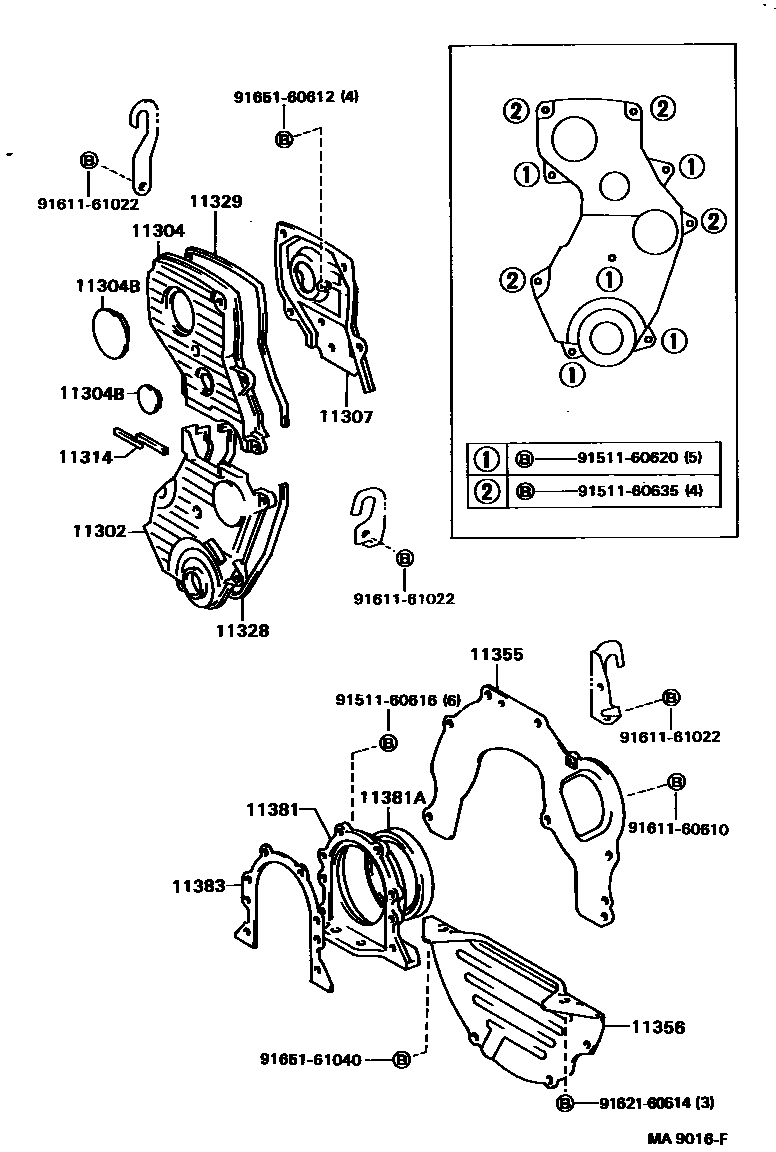 Toyota CAMRY Timing Gear Cover & Rear End Plate EPC diagram — MA9016F
