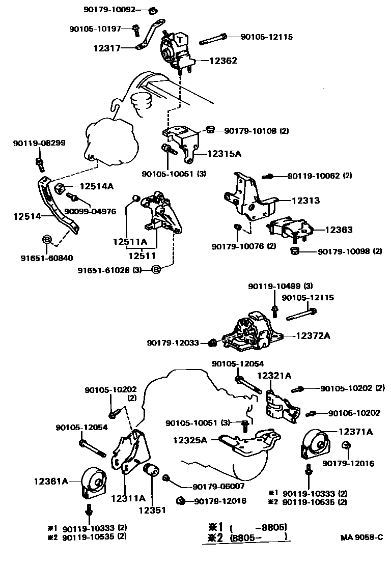Toyota CAMRY Engine Mounting EPC diagram — MA9058C