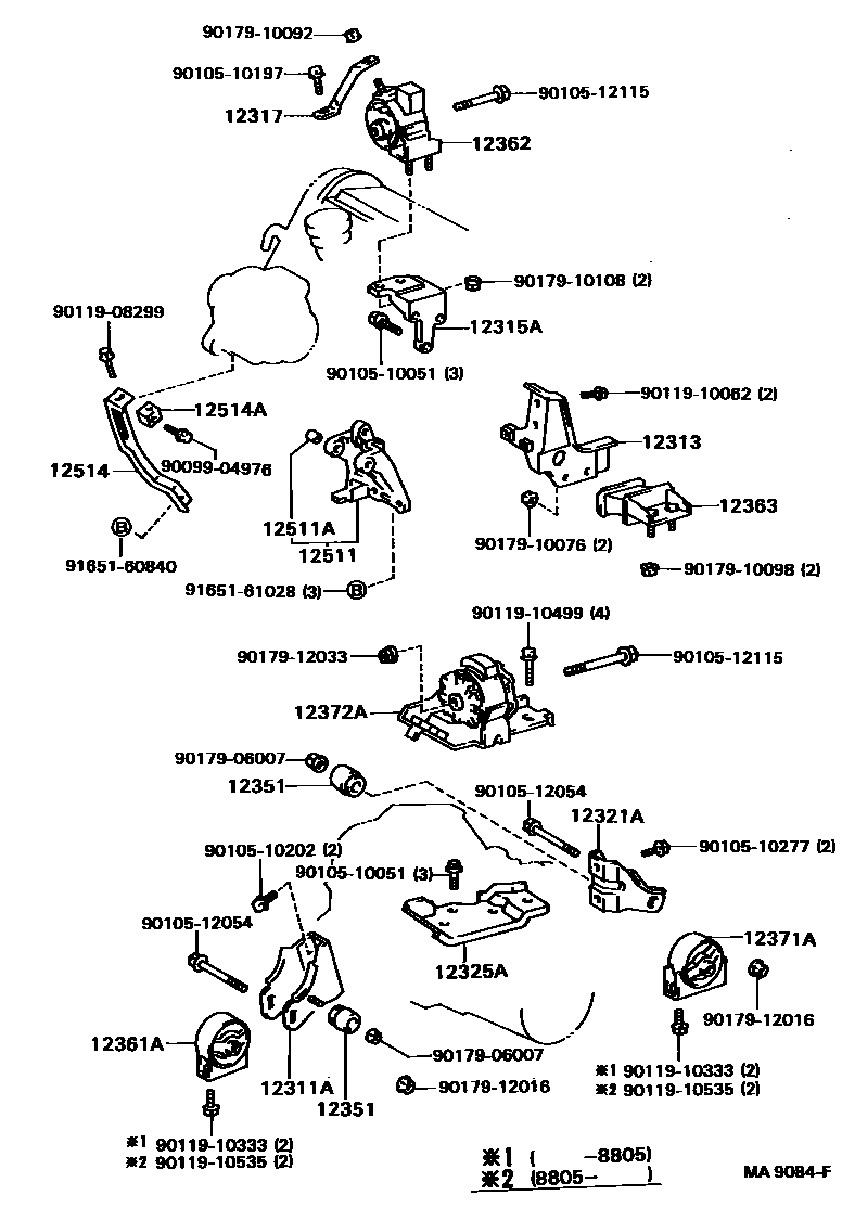Toyota CAMRY Engine Mounting EPC diagram — MA9084F