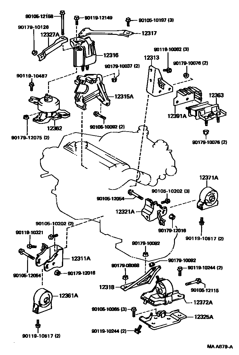 Toyota CAMRY Engine Mounting EPC diagram — MAA679A