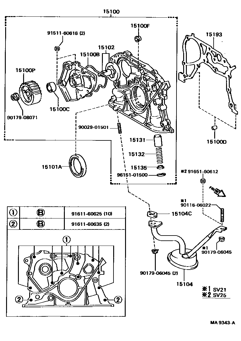 Toyota CAMRY Engine Oil Pump EPC diagram — MA9343A
