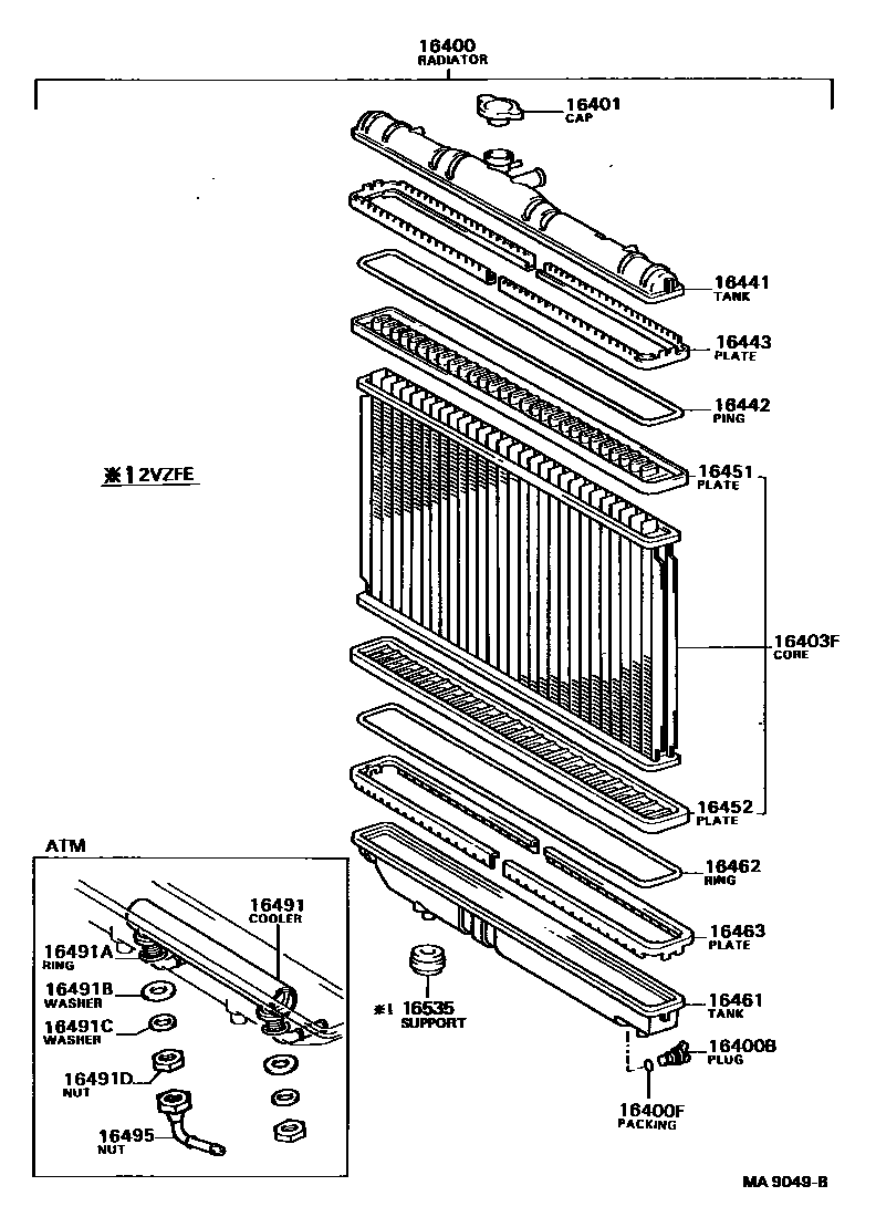 Toyota CAMRY RADIATOR & WATER OUTLET EPC diagram — MA9049B