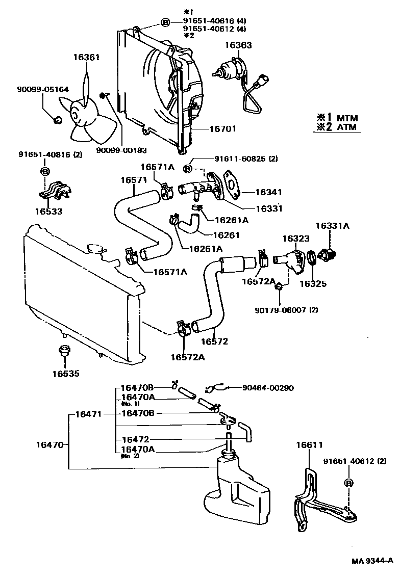 Toyota CAMRY RADIATOR & WATER OUTLET EPC diagram — MA9344A