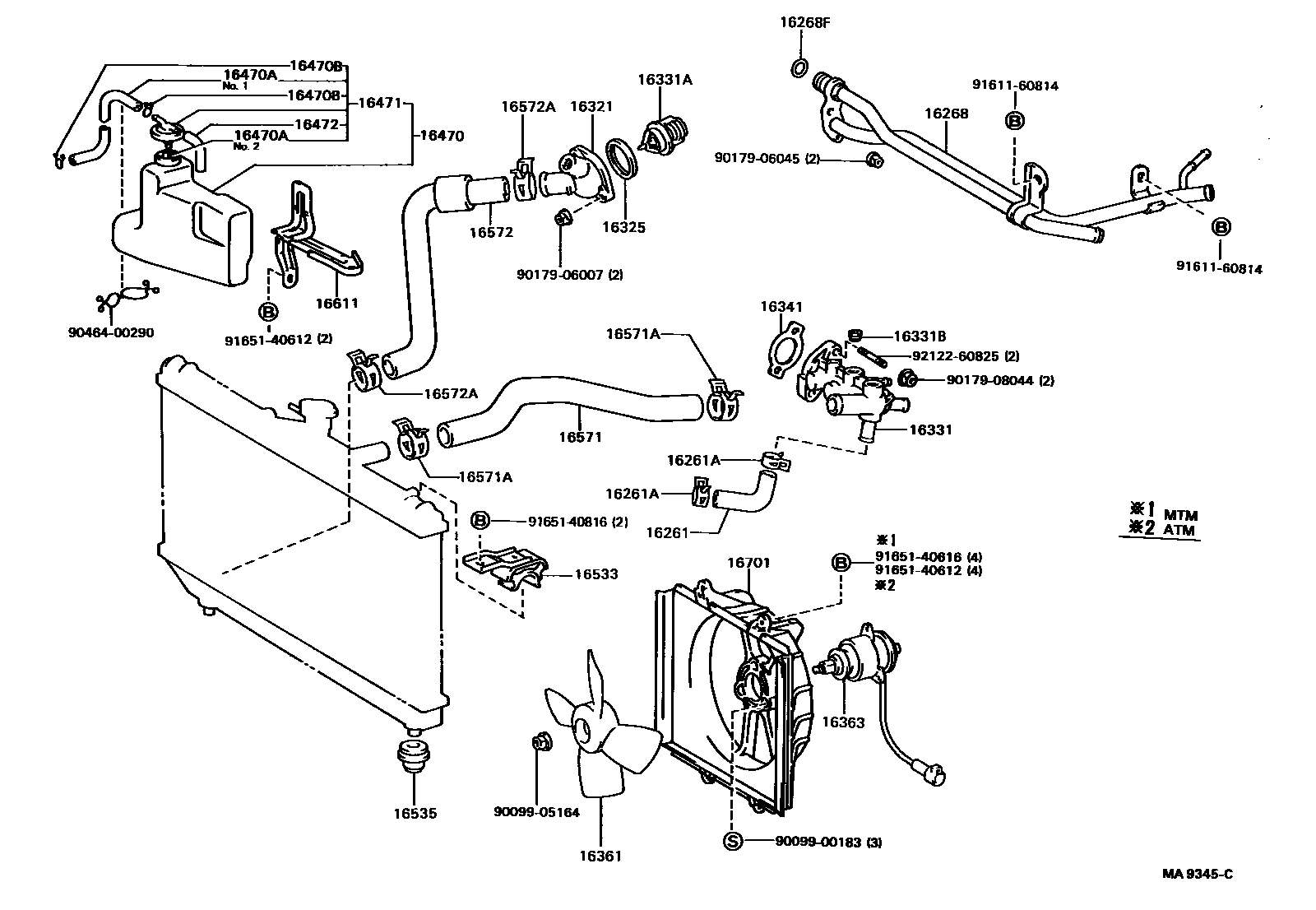 Toyota CAMRY RADIATOR & WATER OUTLET EPC diagram — MA9345C