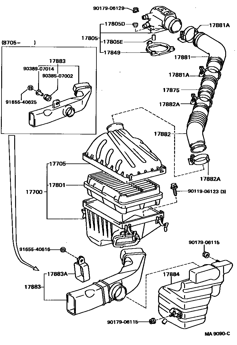 Toyota CAMRY Air Cleaner EPC diagram — MA9090C