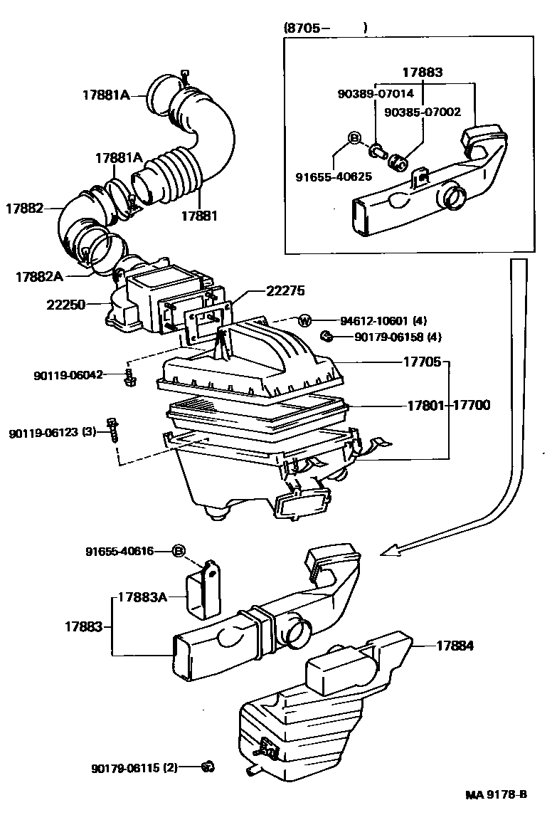 Toyota CAMRY Air Cleaner EPC diagram — MA9178B