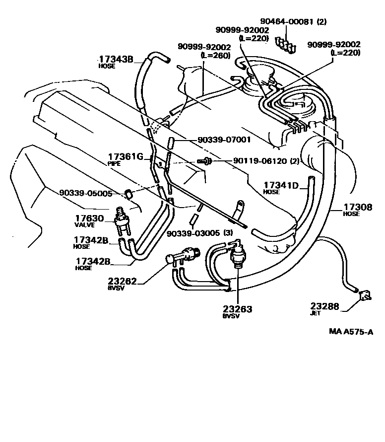 Toyota CAMRY vacuum tube EPC diagram — MAA575A