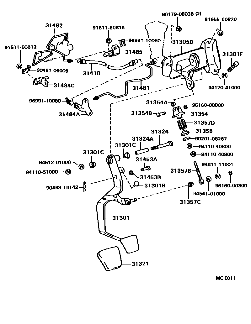 Toyota CAMRY 离合器踏板和挠性软管 EPC diagram — MCE011