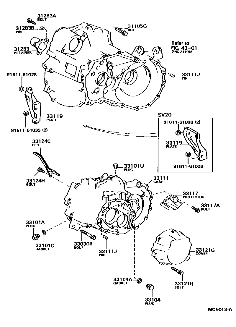 Toyota CAMRY 离合器壳和变速器壳(MTM) EPC diagram — MCE013A