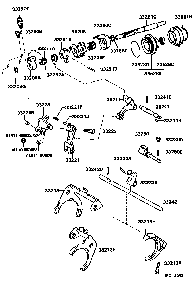 Toyota CAMRY 换档拨叉和换档杆轴(MTM) EPC diagram — MCD542