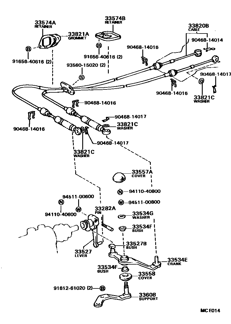 Toyota CAMRY Shift Lever & Retainer EPC diagram — MCE014