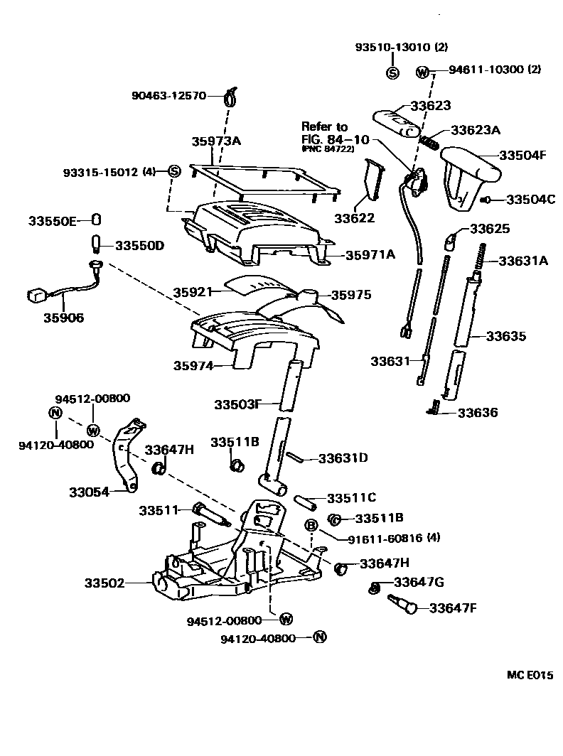 Toyota CAMRY Shift Lever & Retainer EPC diagram — MCE015