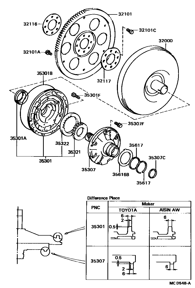 Toyota CAMRY 变矩器、前油泵和链条(ATM) EPC diagram — MCD548A
