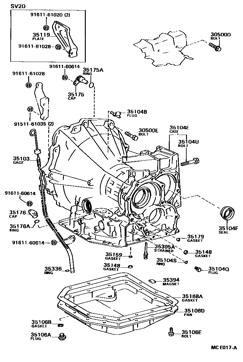 Toyota CAMRY 变速器壳和油底壳(ATM) EPC diagram — MCE017A