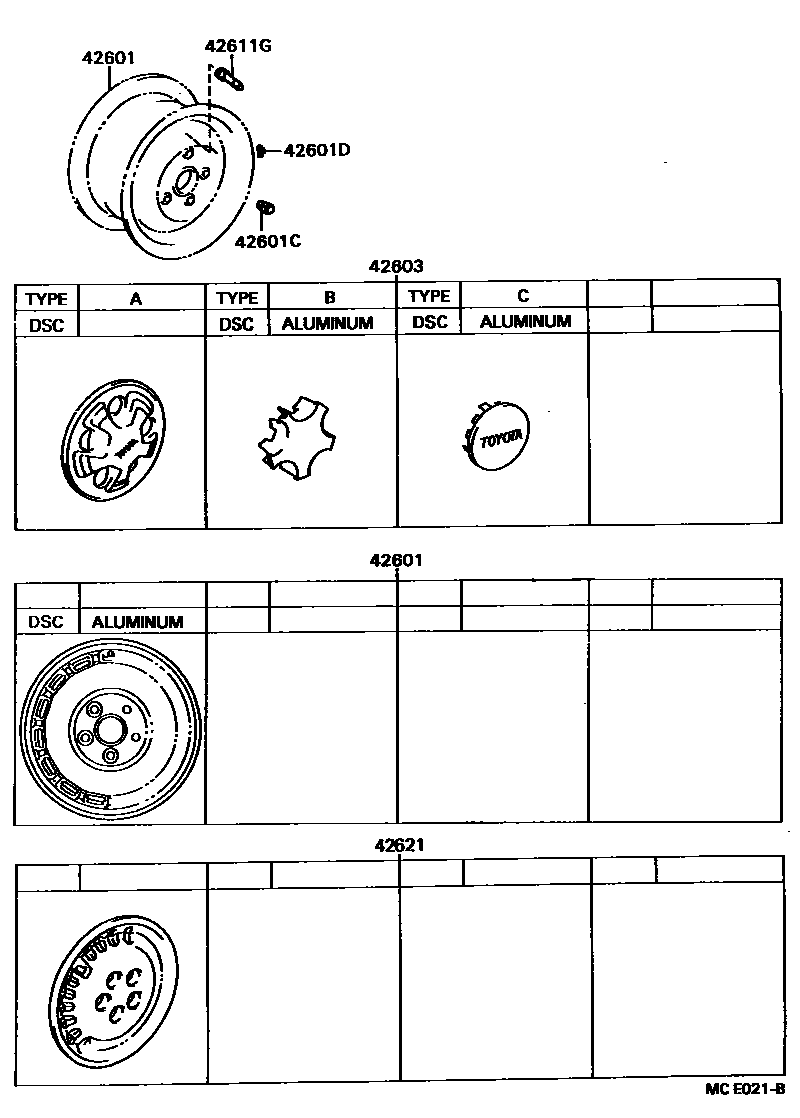 Toyota CAMRY 车轮和车轮盖 EPC diagram — MCE021B