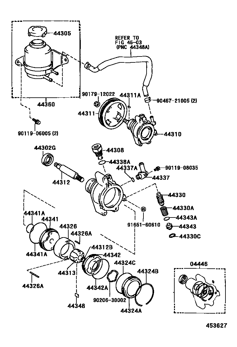 Toyota CAMRY 叶片泵和储油罐(动力转向) EPC diagram — 453627
