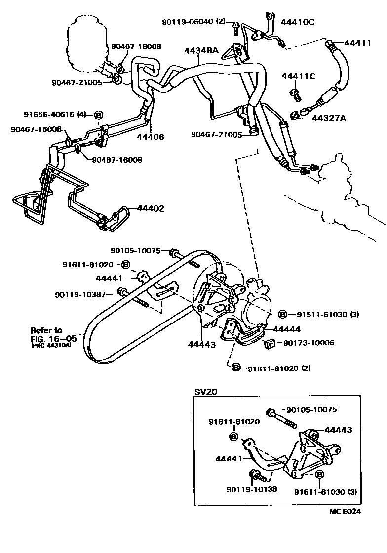 Toyota CAMRY 动力转向配管 EPC diagram — MCE024