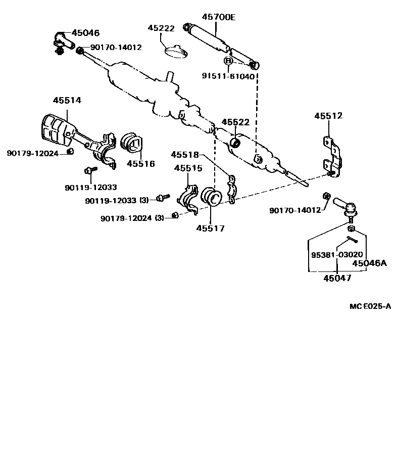 Toyota CAMRY 前转向齿轮和连杆 EPC diagram — MCE025A