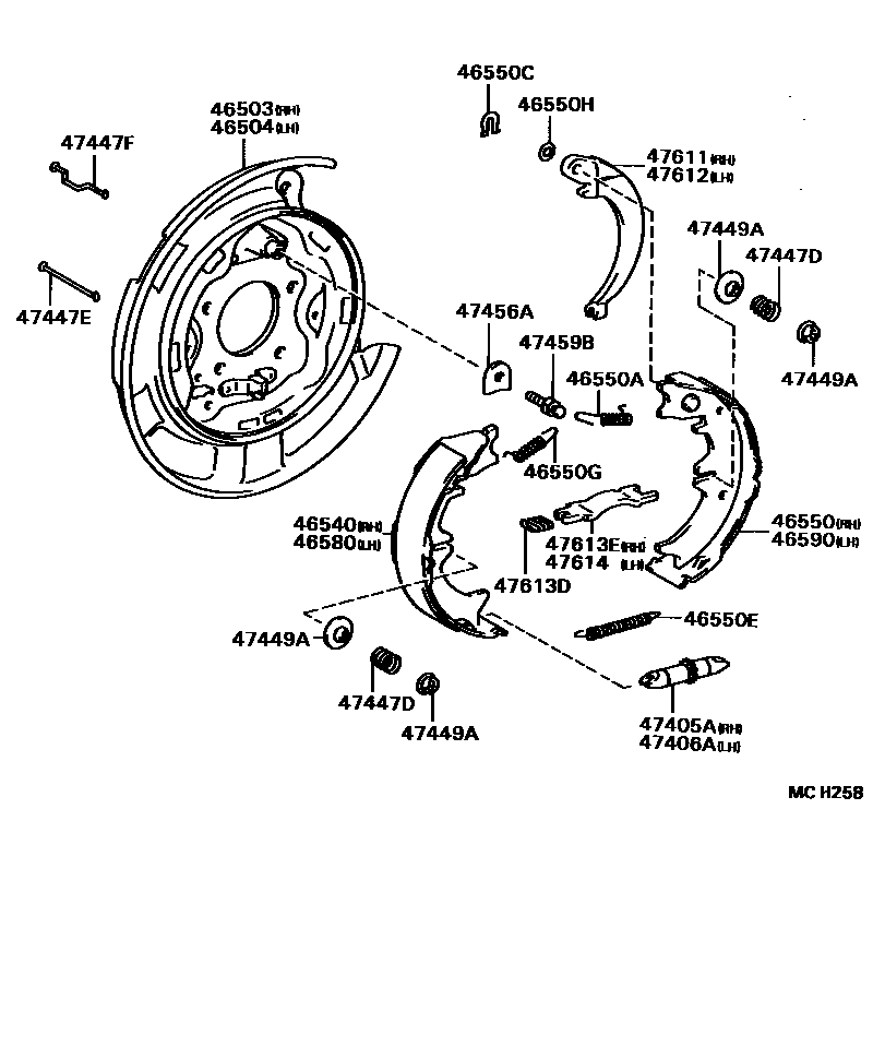 Toyota CAMRY Parking Brake & Cable EPC diagram — MCH258