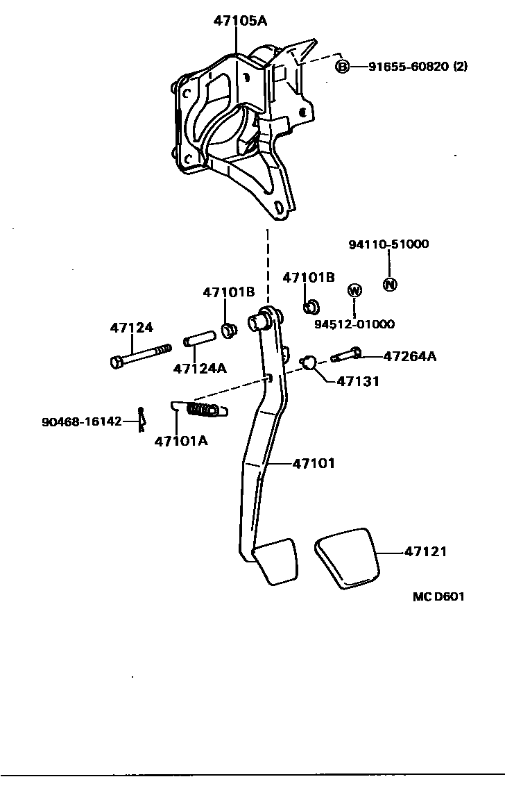 Toyota CAMRY Brake Pedal & Bracket EPC diagram — MCD601