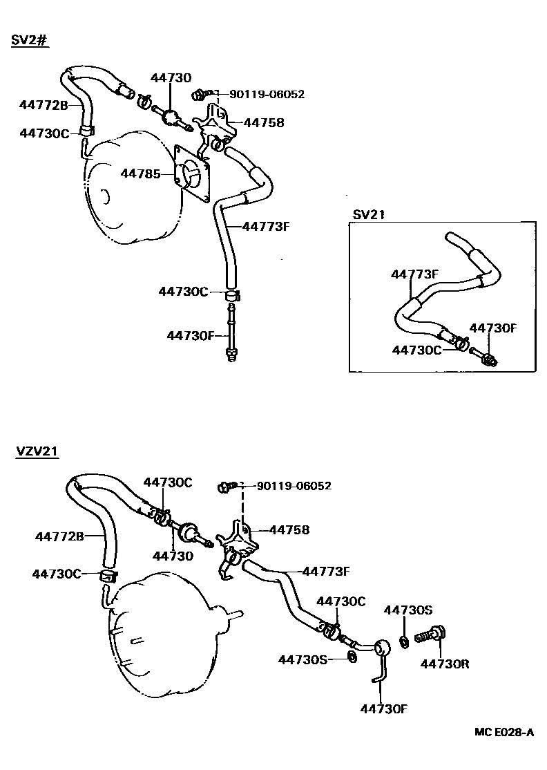Toyota CAMRY 制动助力器和真空管 EPC diagram — MCE028A