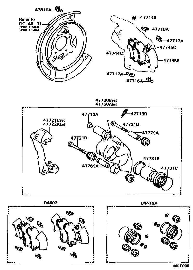Toyota CAMRY 后盘式制动器卡钳和防尘罩 EPC diagram — MCE030