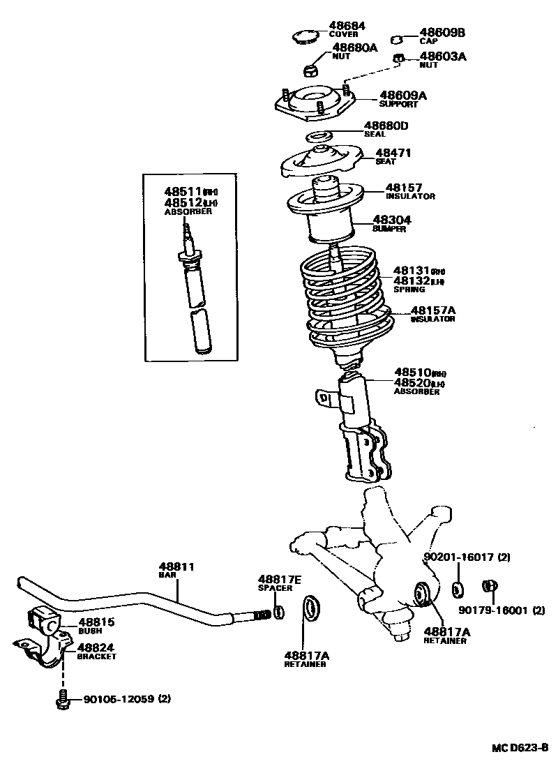 Toyota CAMRY Front Spring & Shock Absorber EPC diagram — MCD623B