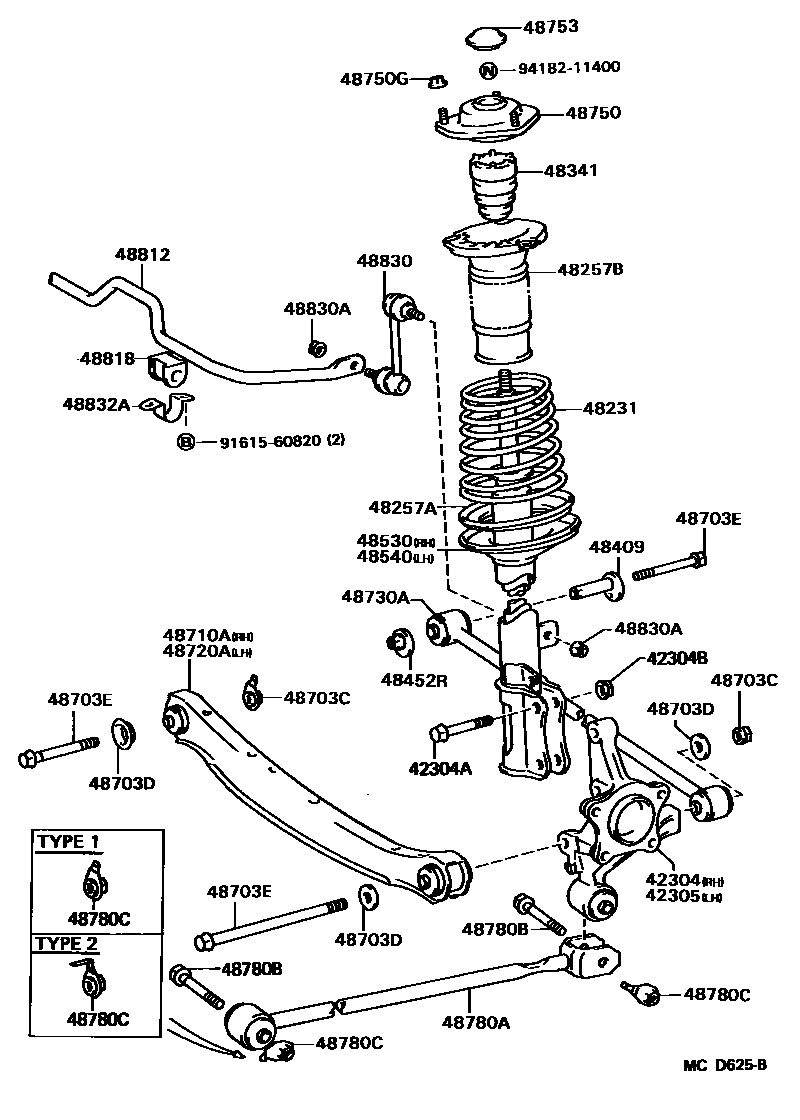 Toyota CAMRY Rear Spring & Shock Absorber EPC diagram — MCD625B