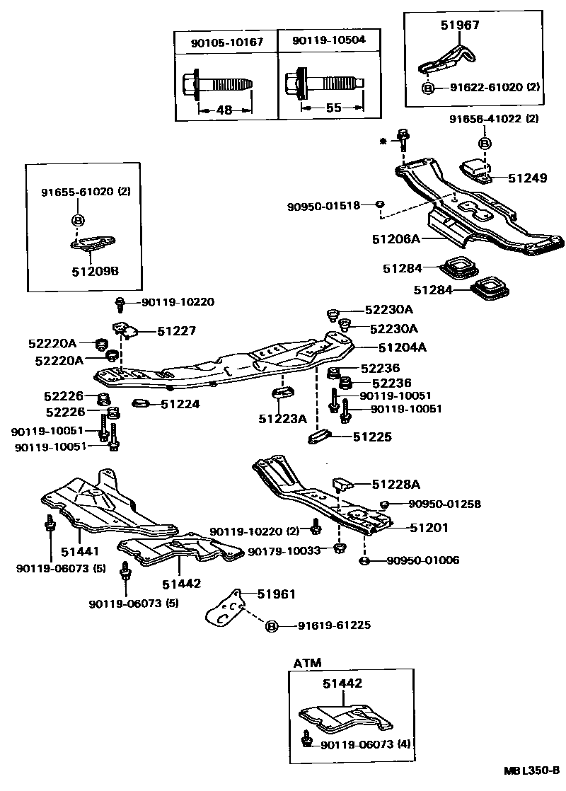 Toyota CAMRY 悬架横梁和发动机底罩 EPC diagram — MBL350B