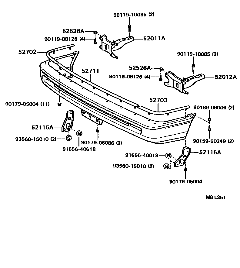 Toyota CAMRY 前保险杠及附件 EPC diagram — MBL351