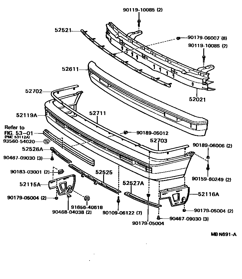 Toyota CAMRY 前保险杠及附件 EPC diagram — MBN691A