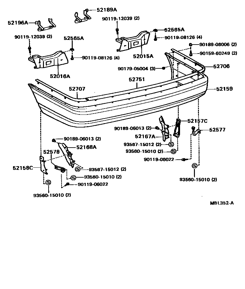 Toyota CAMRY 后保险杠及附件 EPC diagram — MBL352A