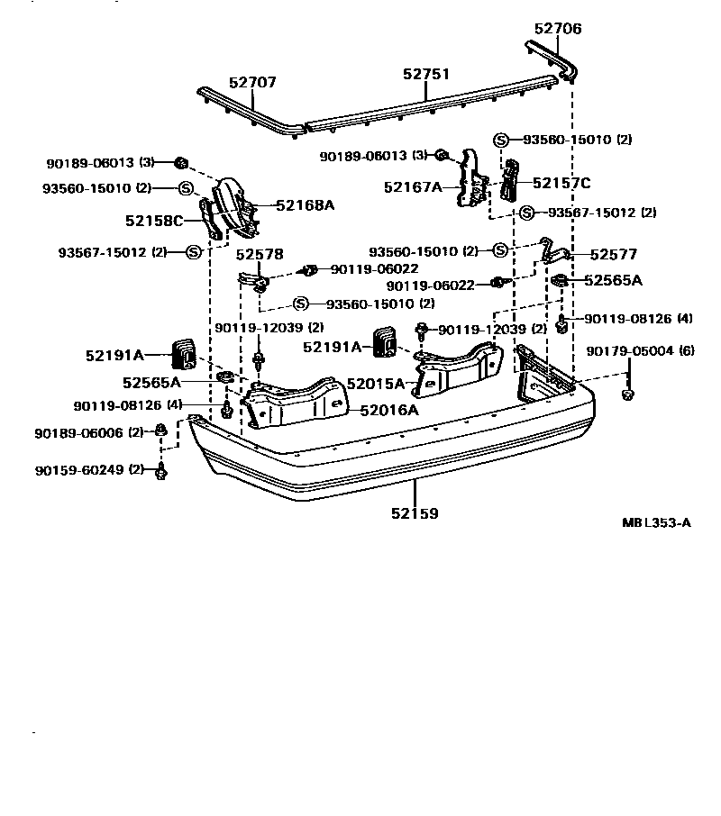 Toyota CAMRY 后保险杠及附件 EPC diagram — MBL353A