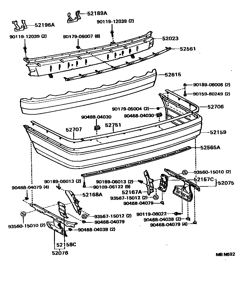 Toyota CAMRY 后保险杠及附件 EPC diagram — MBN692