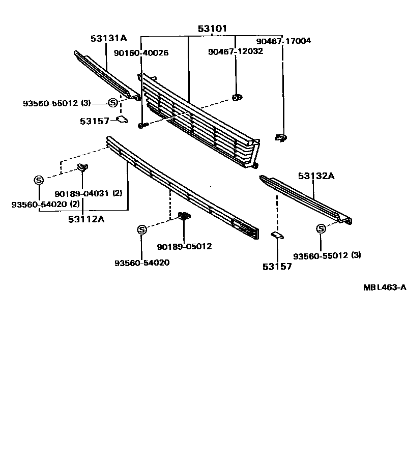 Toyota CAMRY radiator grille EPC diagram — MBL463A