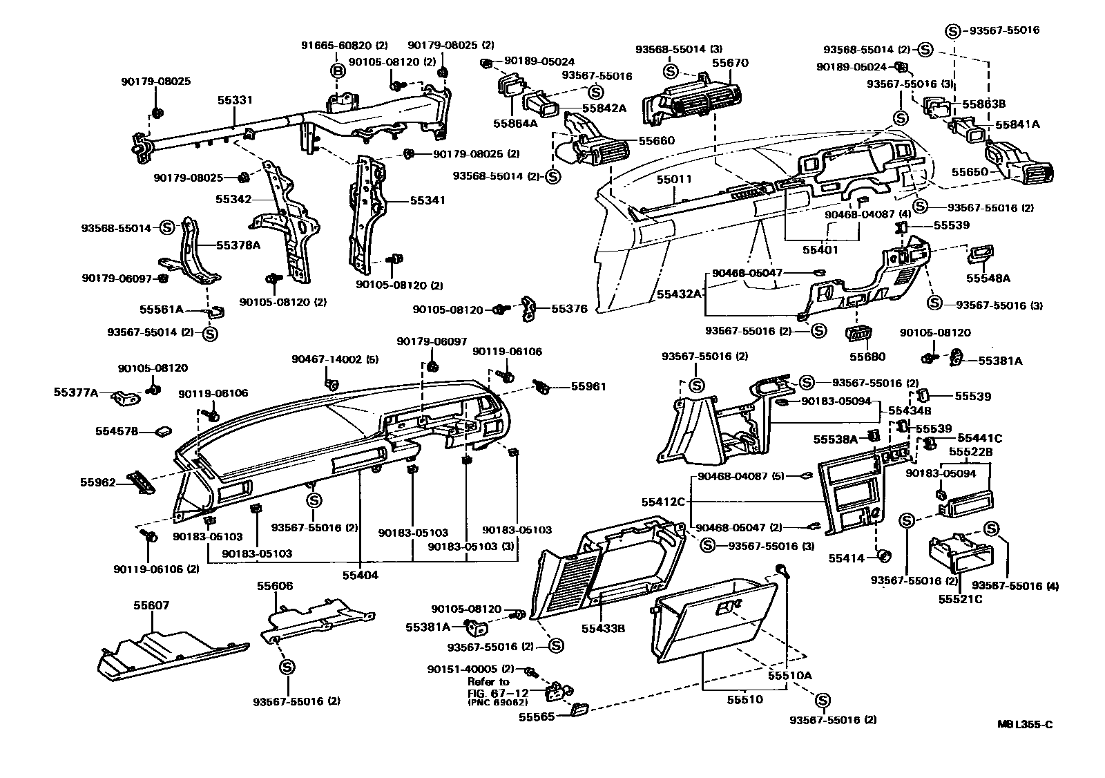 Toyota CAMRY 仪表板和手套箱 EPC diagram — MBL355C