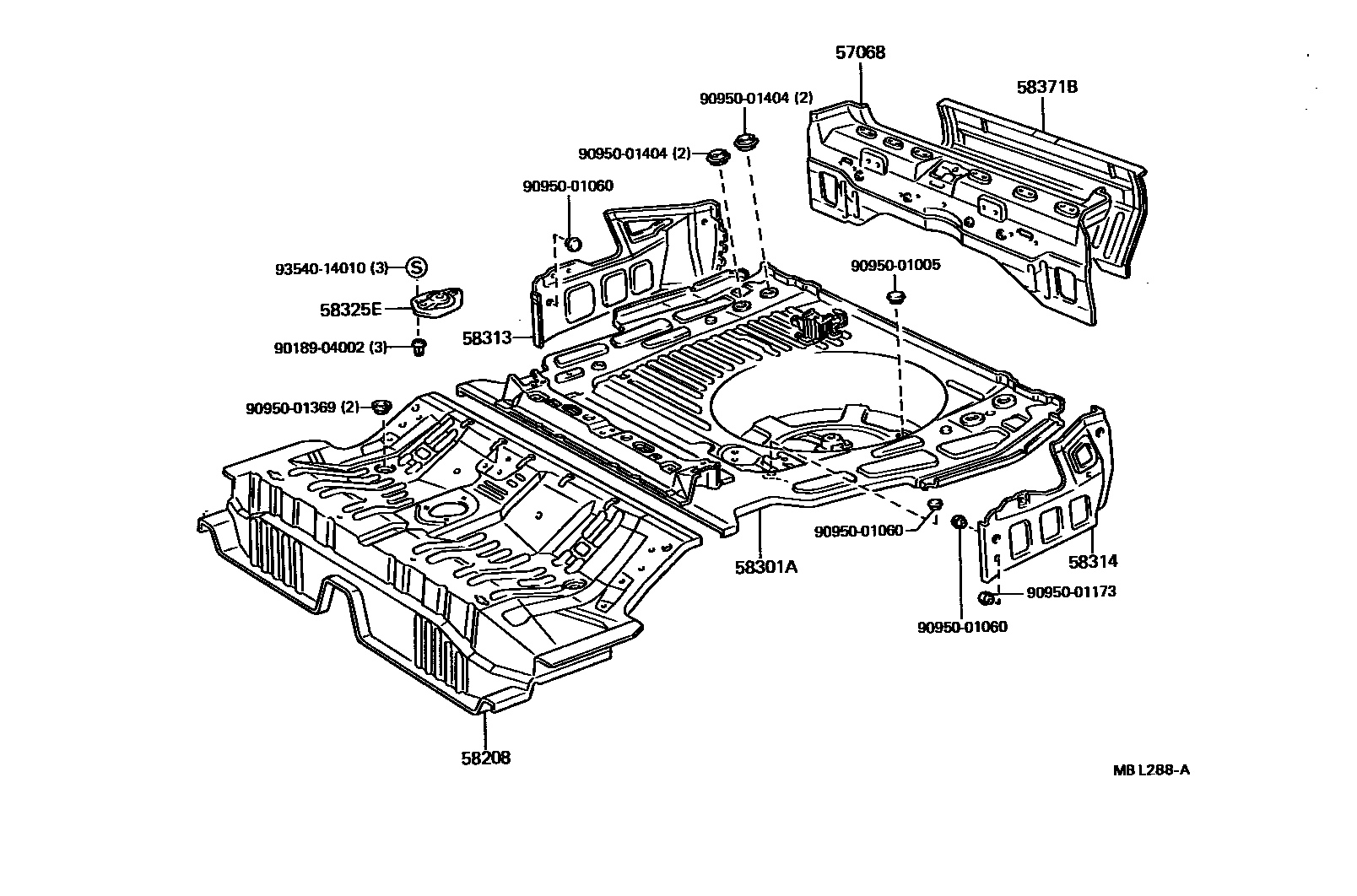 Toyota CAMRY 浅盘形地板和车身下背板 EPC diagram — MBL288A
