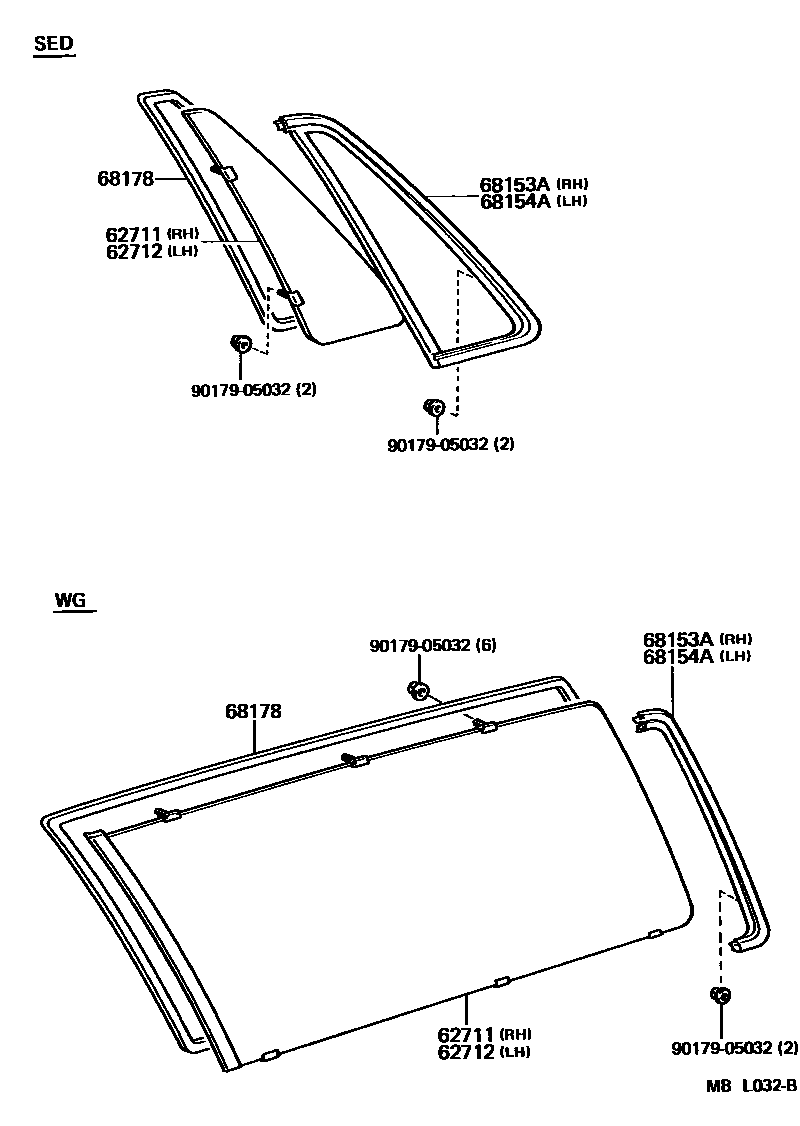 Toyota CAMRY 角窗 EPC diagram — MBL032B