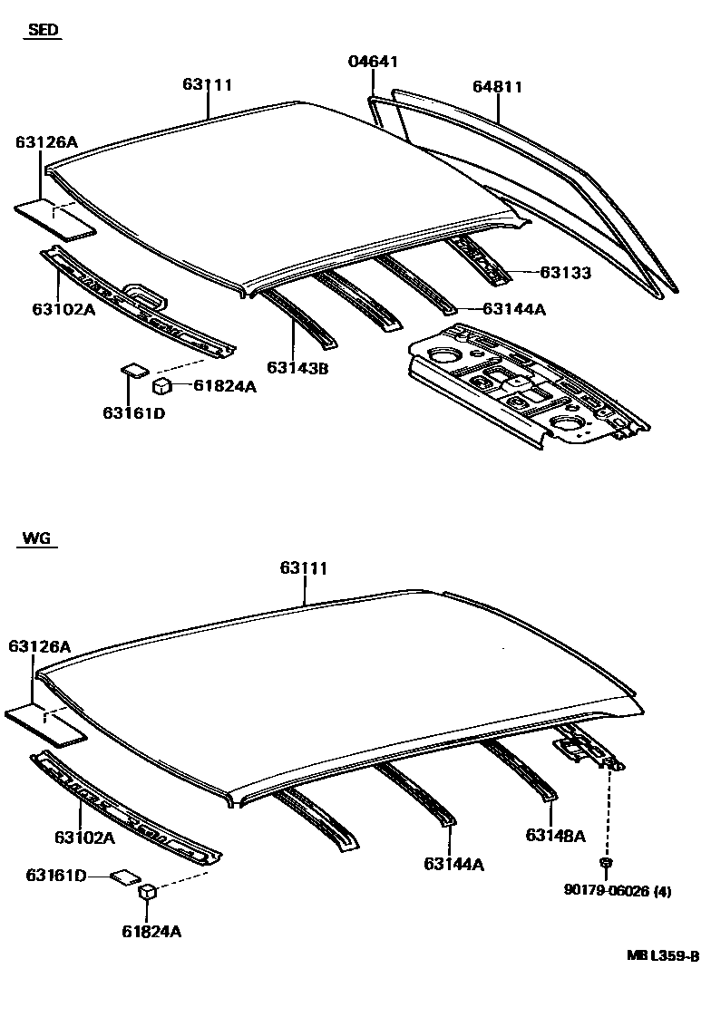 Toyota CAMRY 天窗板和背窗玻璃 EPC diagram — MBL359B