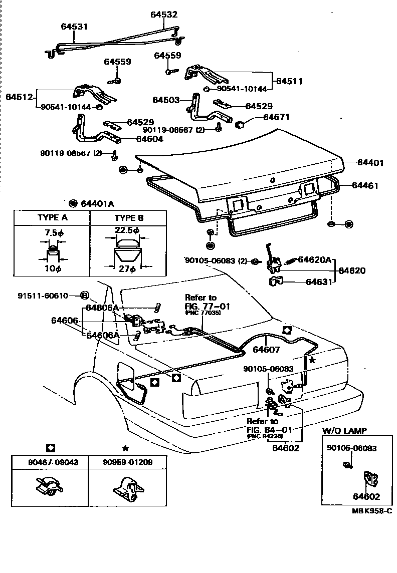 Toyota CAMRY 行李箱门和行李箱锁 EPC diagram — MBK958C
