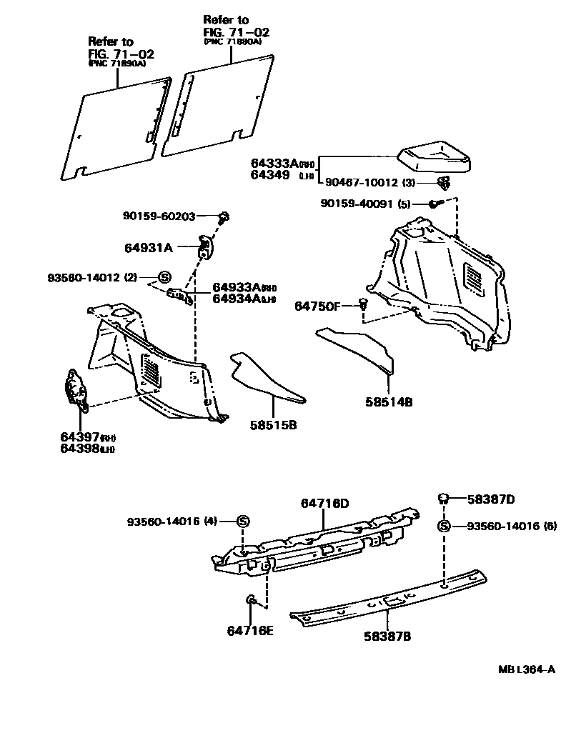 Toyota CAMRY 底板和底板装饰罩 EPC diagram — MBL364A