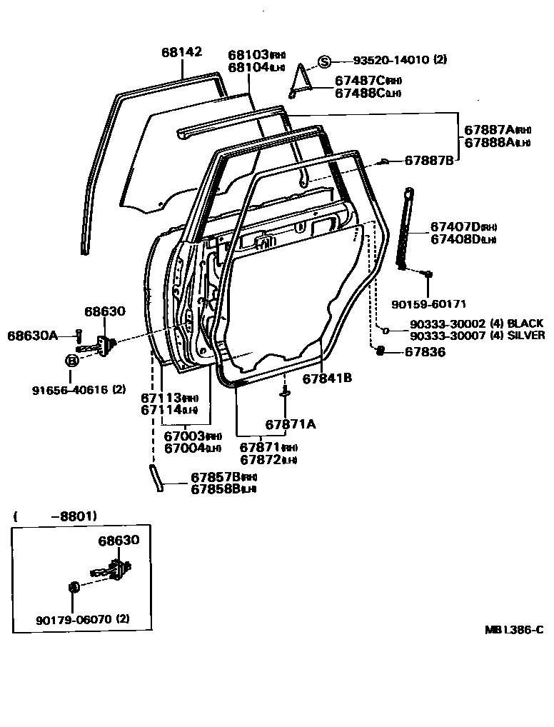 Toyota CAMRY 后门板和后门玻璃 EPC diagram — MBL386C